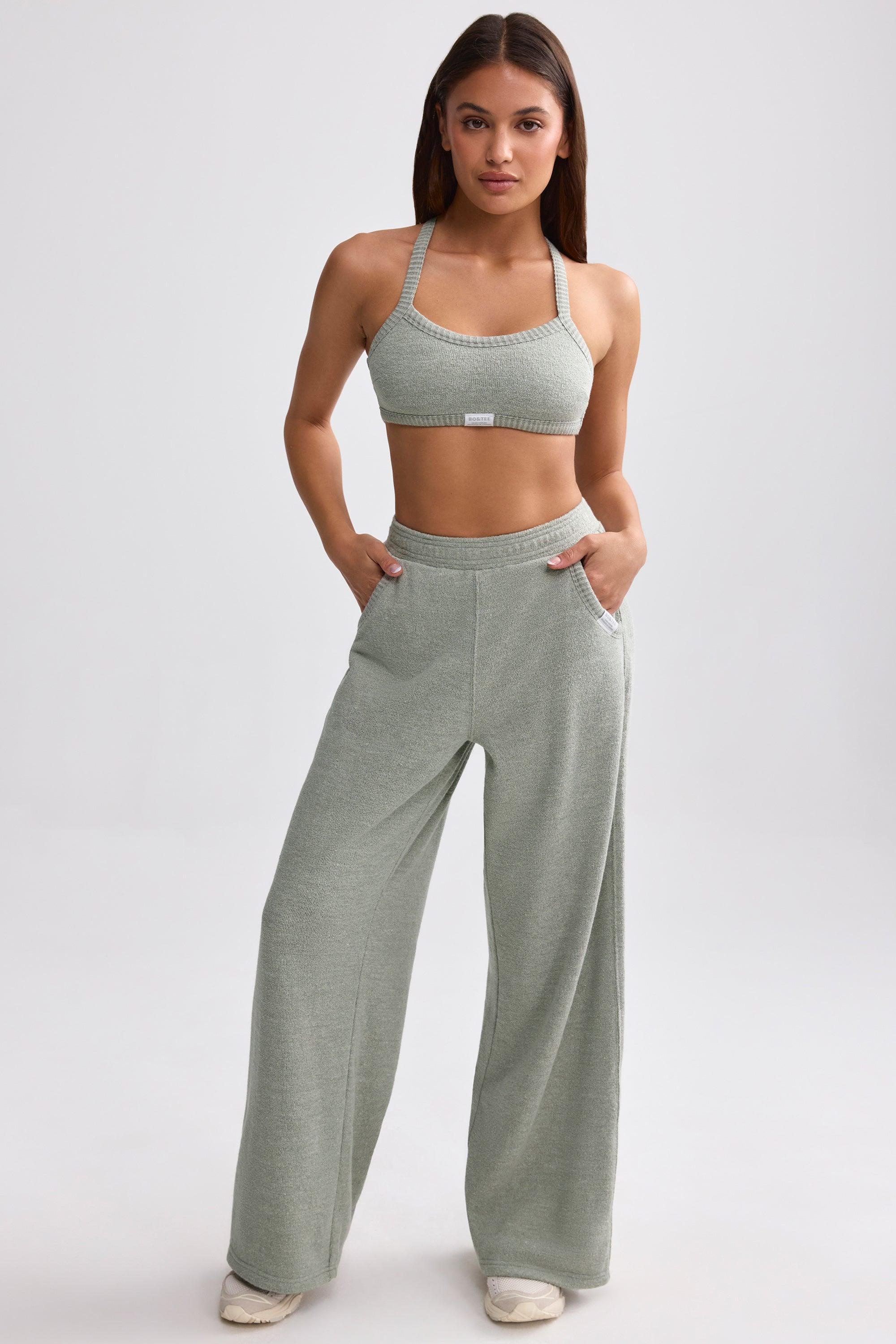 Tall Terry Towelling Wide-Leg Joggers in Sage Grey Product Image