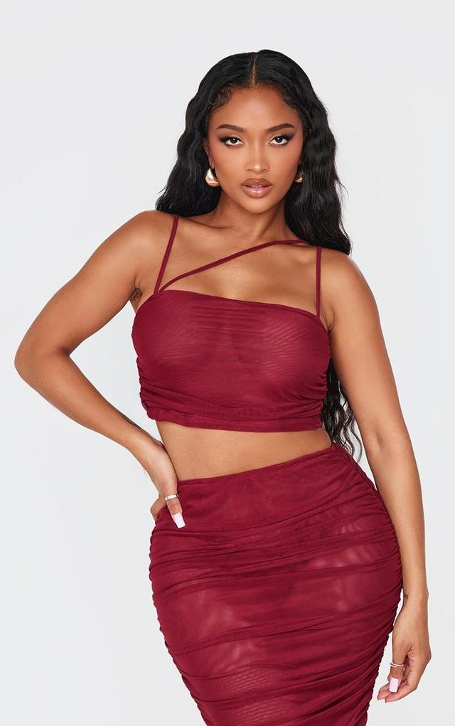 Shape Burgundy Mesh Strappy Ruched Crop Top Product Image