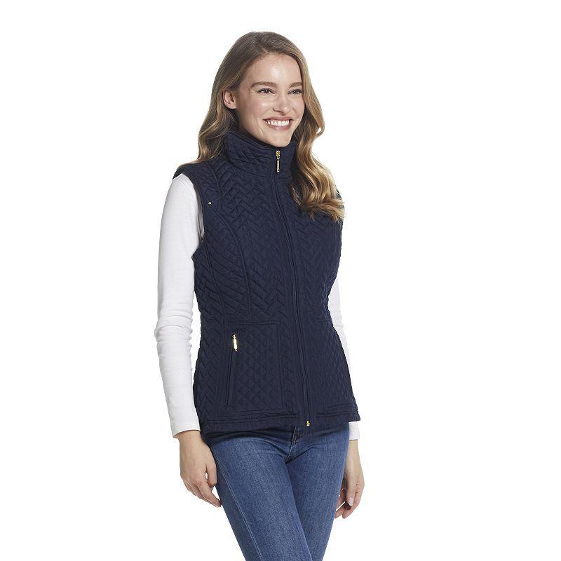 Womens Weathercast Faux-Fur Trim Quilted Vest Blue Product Image