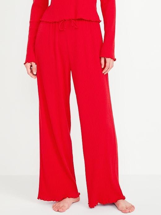 High-Waisted Ribbed Pajama Pants Product Image