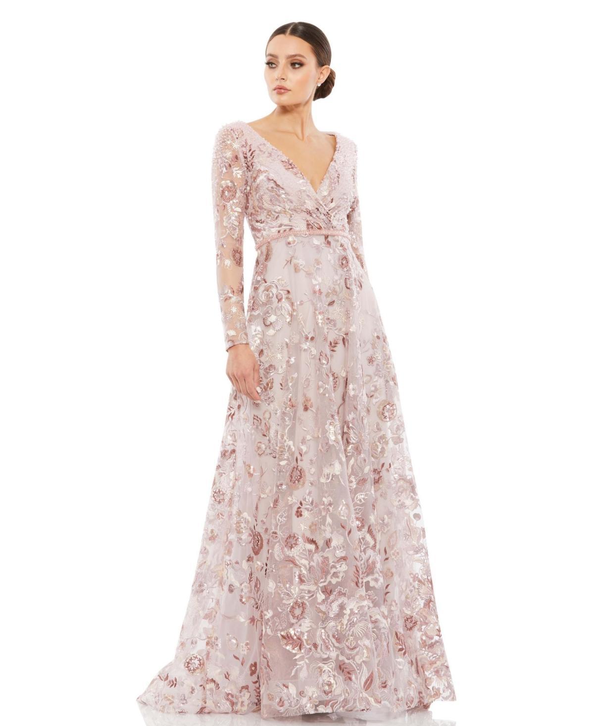 Womens Floral-Embroidered A-Line Gown Product Image