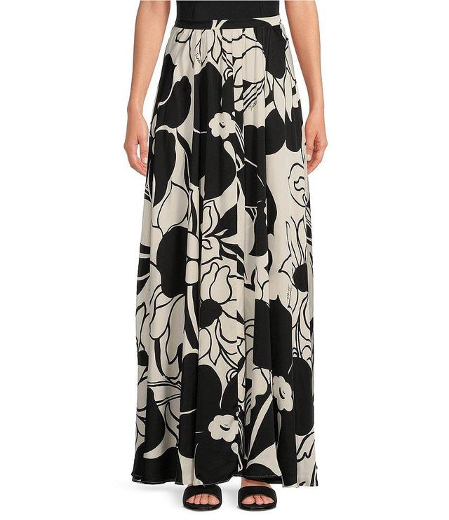 Tara Jarmon Joya Woven Satin Floral Print Maxi A-Line Skirt Product Image