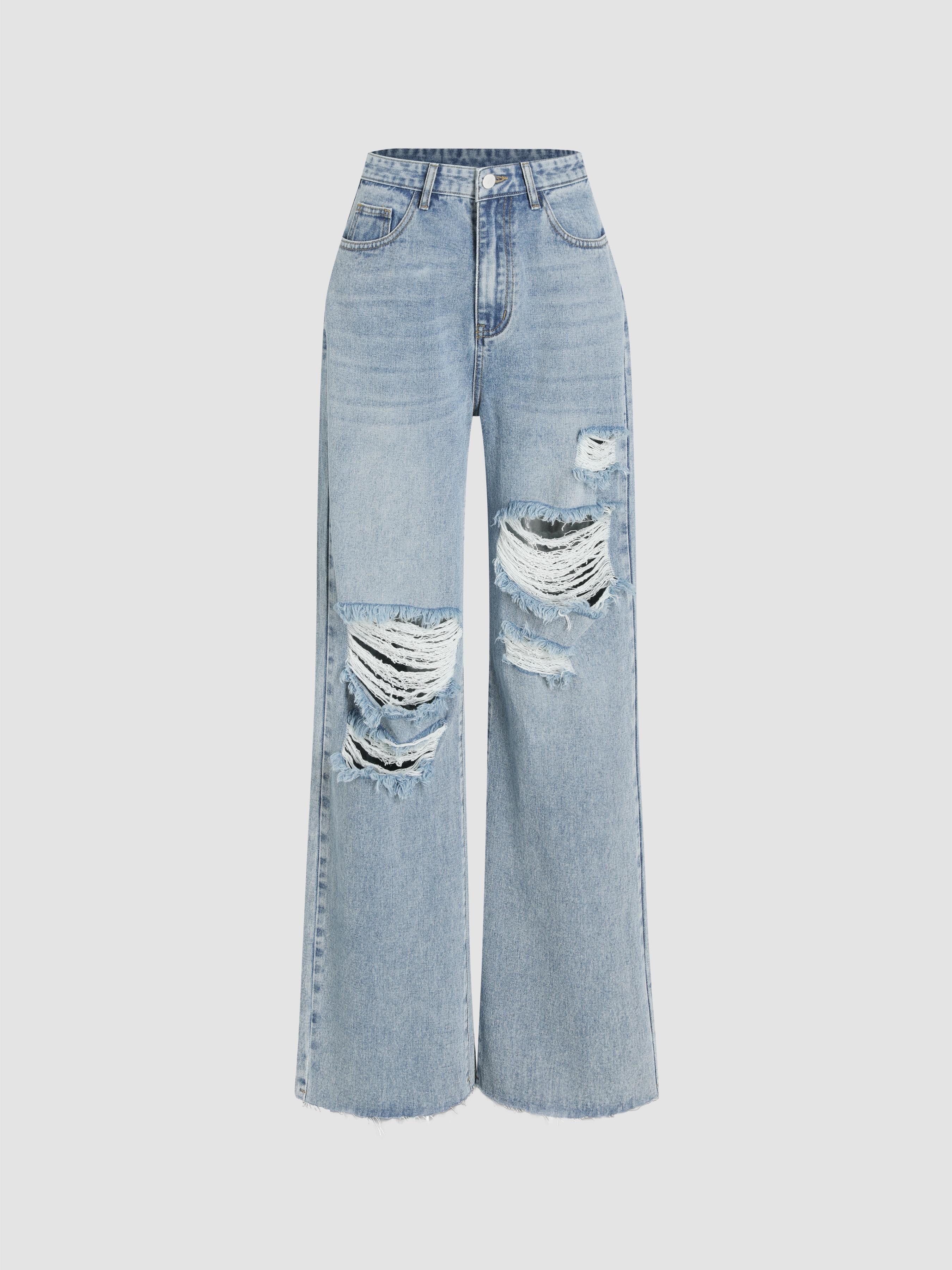 Petite High Waist Ripped Straight Leg Jeans product image