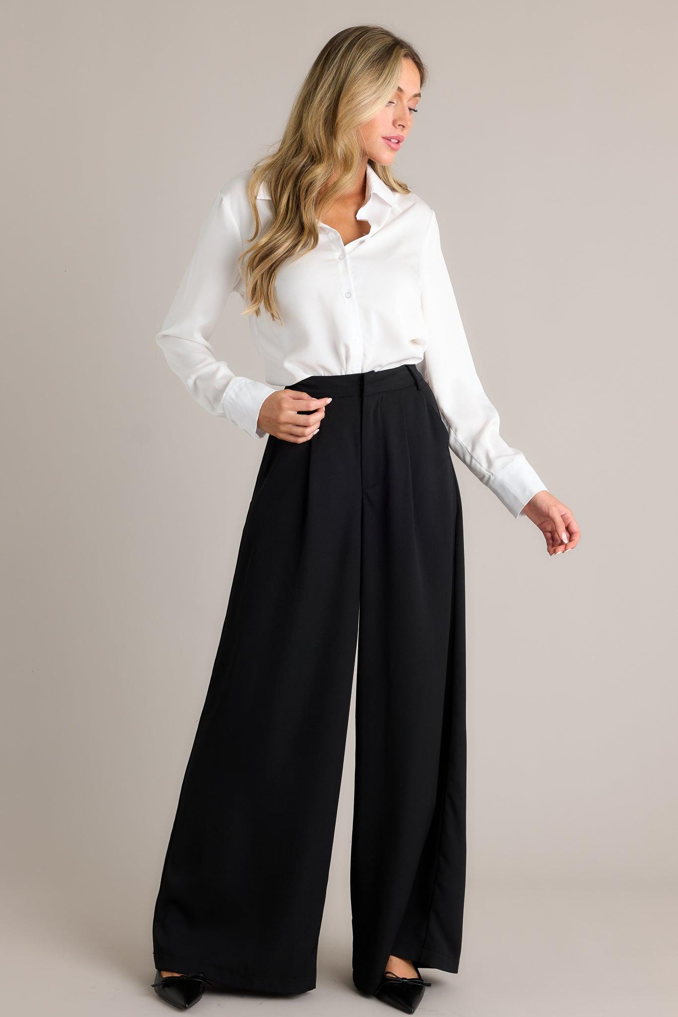 Office Chic Black Wide Leg Pants Product Image