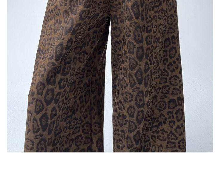 High Waist Leopard Print Wide Leg Pants Product Image