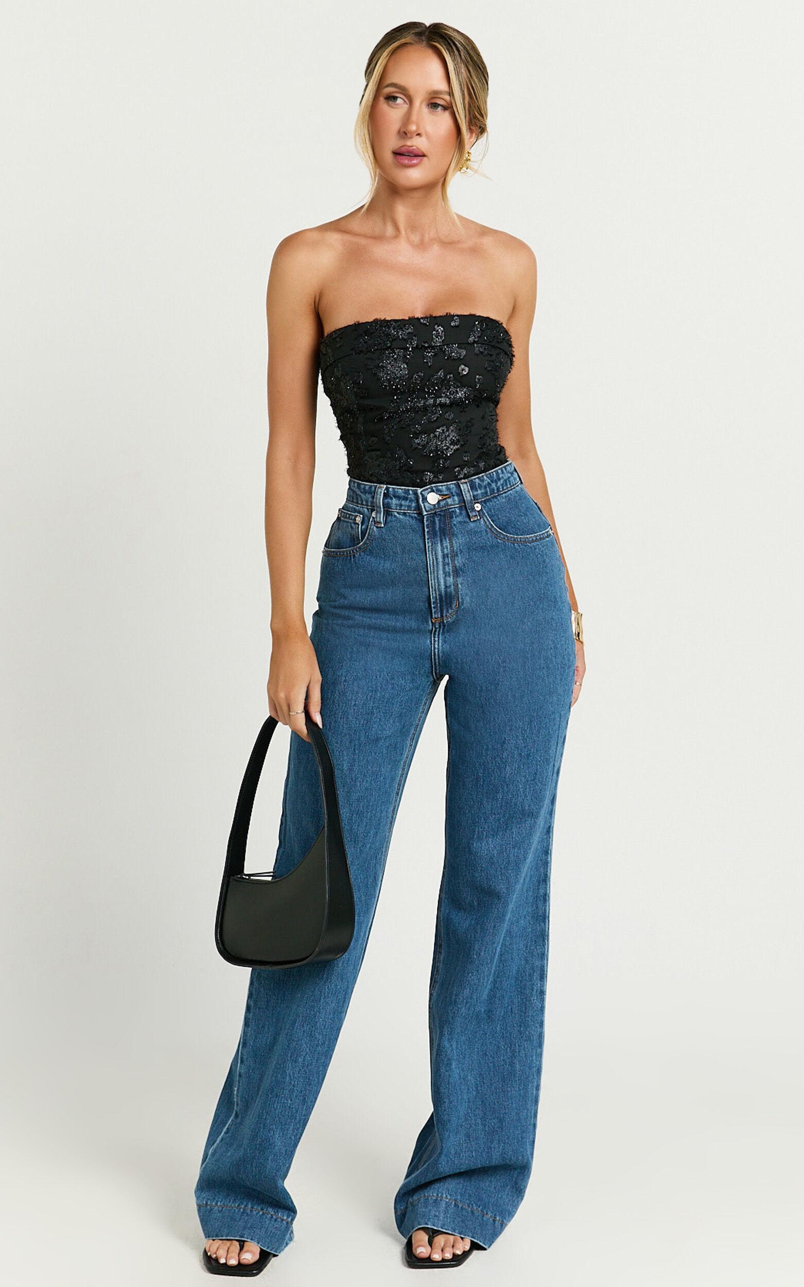 Chantelle Top - Strapless Jacquard Crop Top in Black Product Image