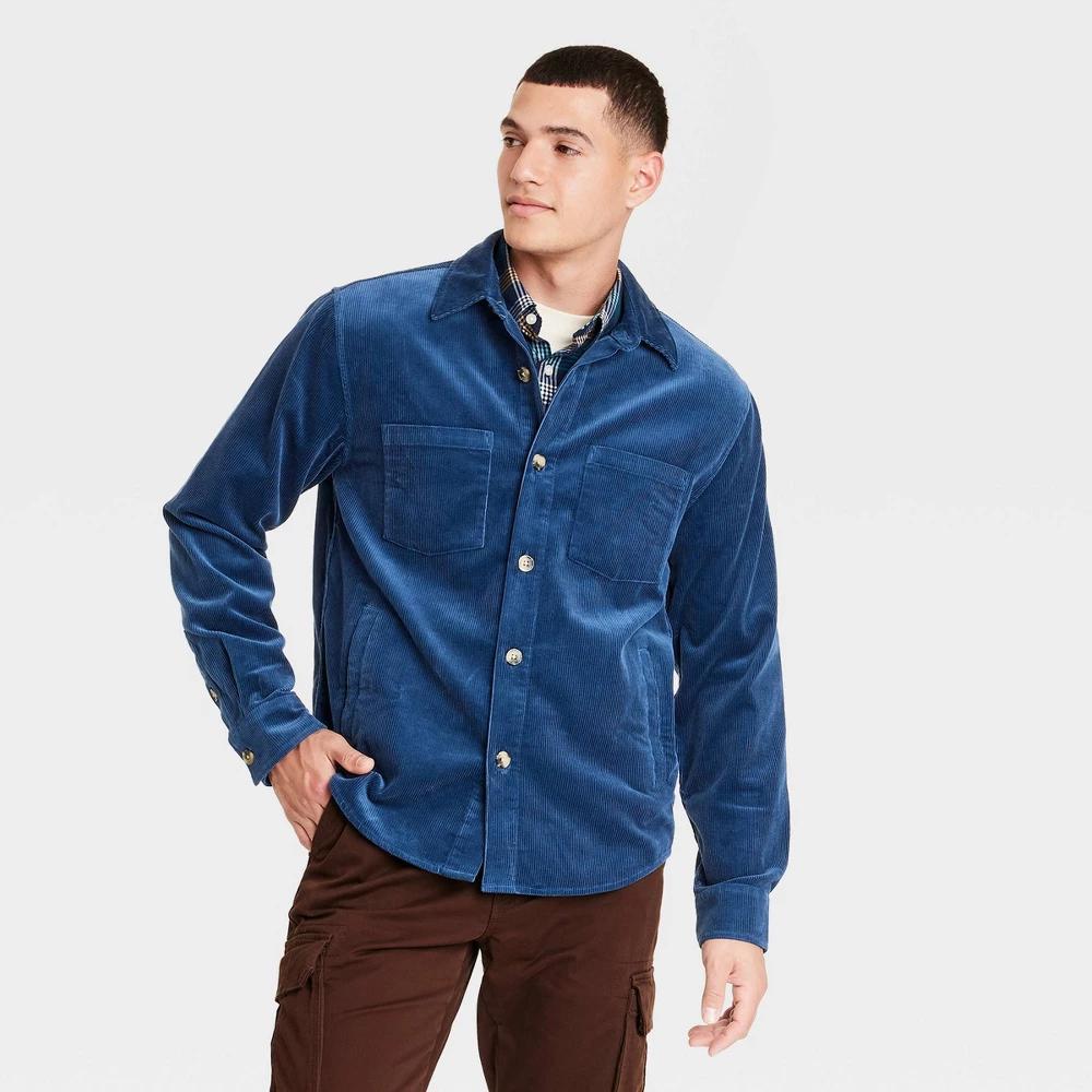 Mens Mid-Weight Corduroy Long Sleeve Button-Down Shirt - Goodfellow & Co Galaxy Blue Product Image