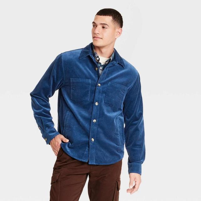 Mens Mid-Weight Corduroy Long Sleeve Button-Down Shirt - Goodfellow & Co Galaxy Blue L Product Image