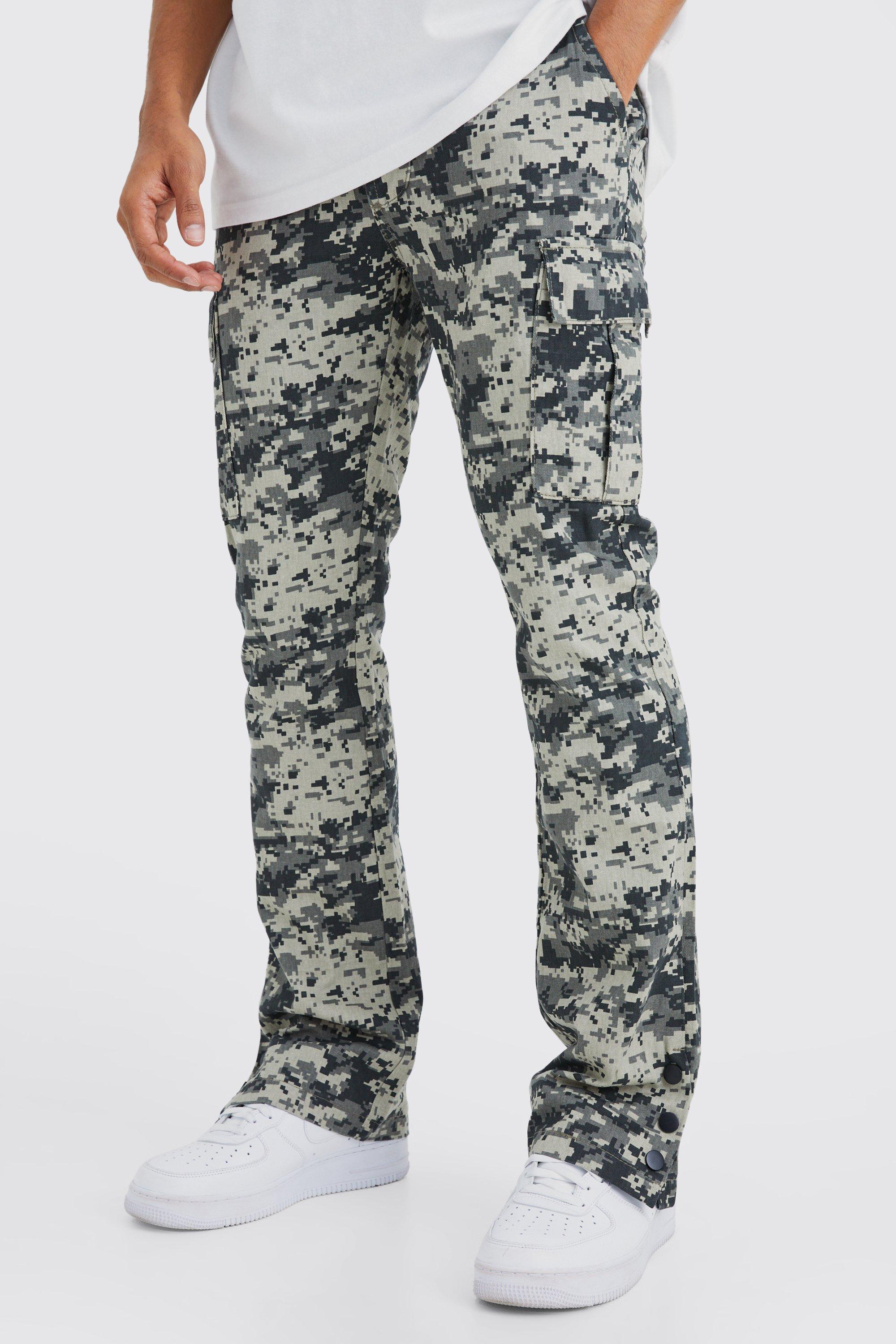 Slim Stacked Popper Hem Cargo Camo Pants | boohooMAN USA Product Image