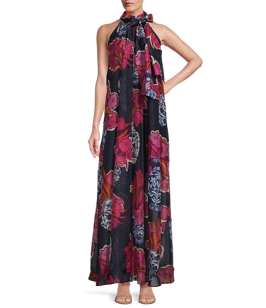 Ted Baker London Kinosei Sheer Organza Floral Print Halter Neck Sleeveless Maxi Shift Dress Product Image