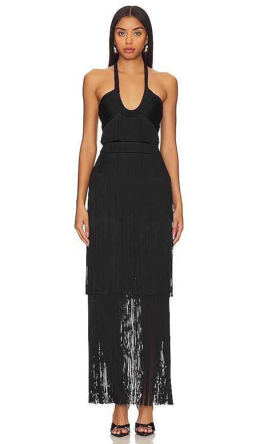 Baldwin Draped Fringe Halter Dress Product Image