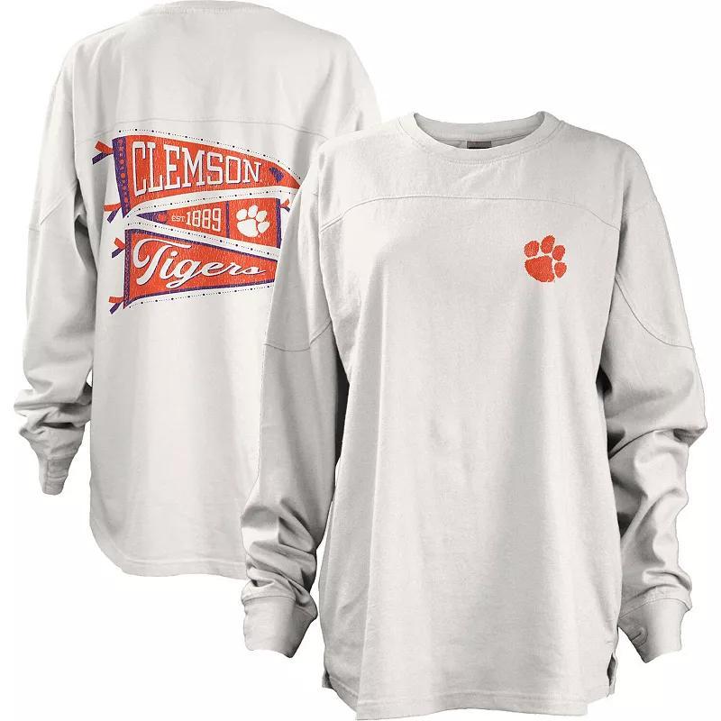 Womens Pressbox Clemson Tigers Pennant Stack Oversized Long Sleeve T-Shirt Product Image