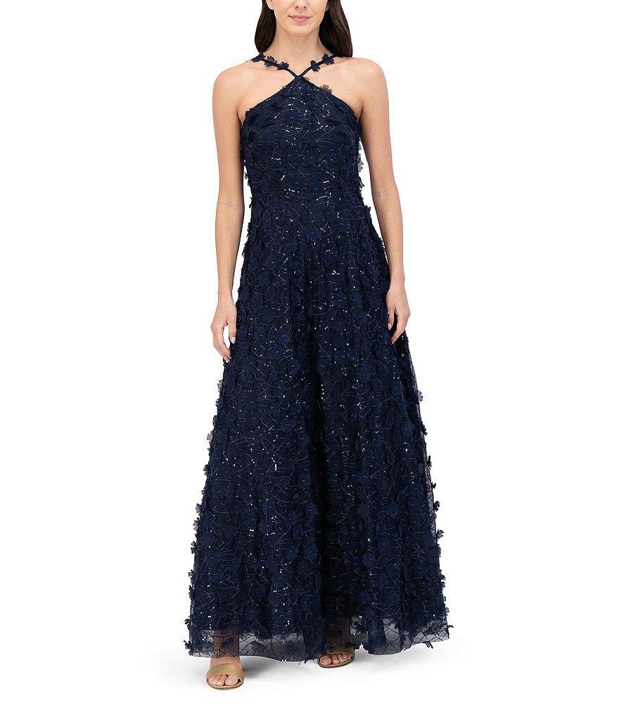 Eliza J Sequin and 3D Flower Halter Neck Sleeveless Ball Gown product image