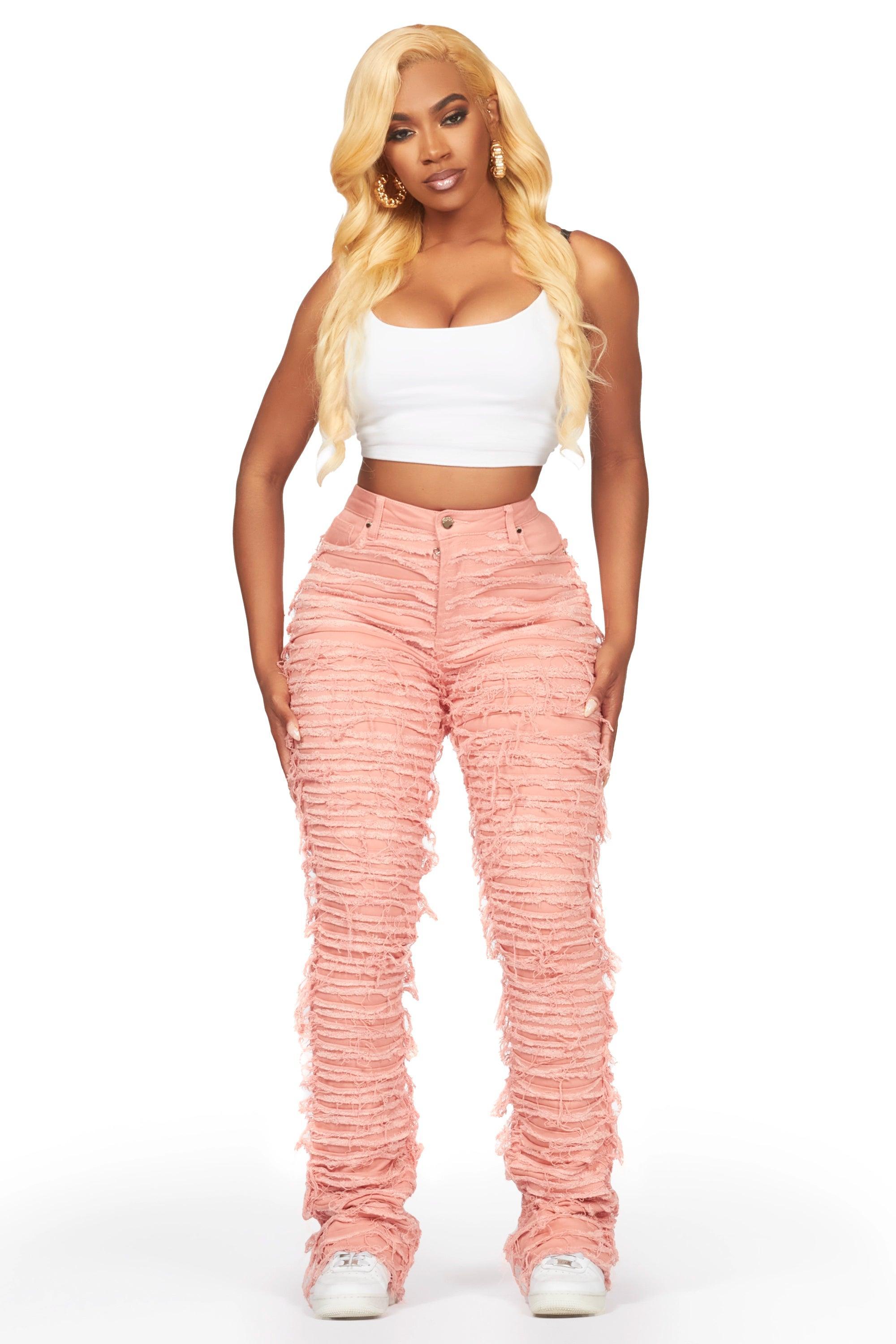 Melany Pink Stacked Flared Jean Female Product Image