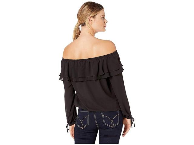 MICHAEL Michael Kors Liquid Crepe Double Layered Ruffle Off-the-Shoulder Long Sleeve Top Product Image