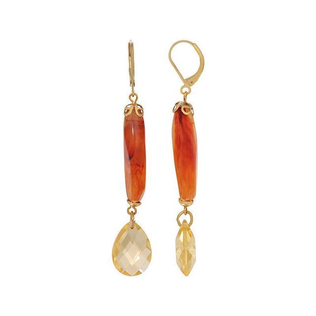 1928 Gold Tone Elongated Topaz Color Bead Teardrop Earrings, Womens, Beige Product Image