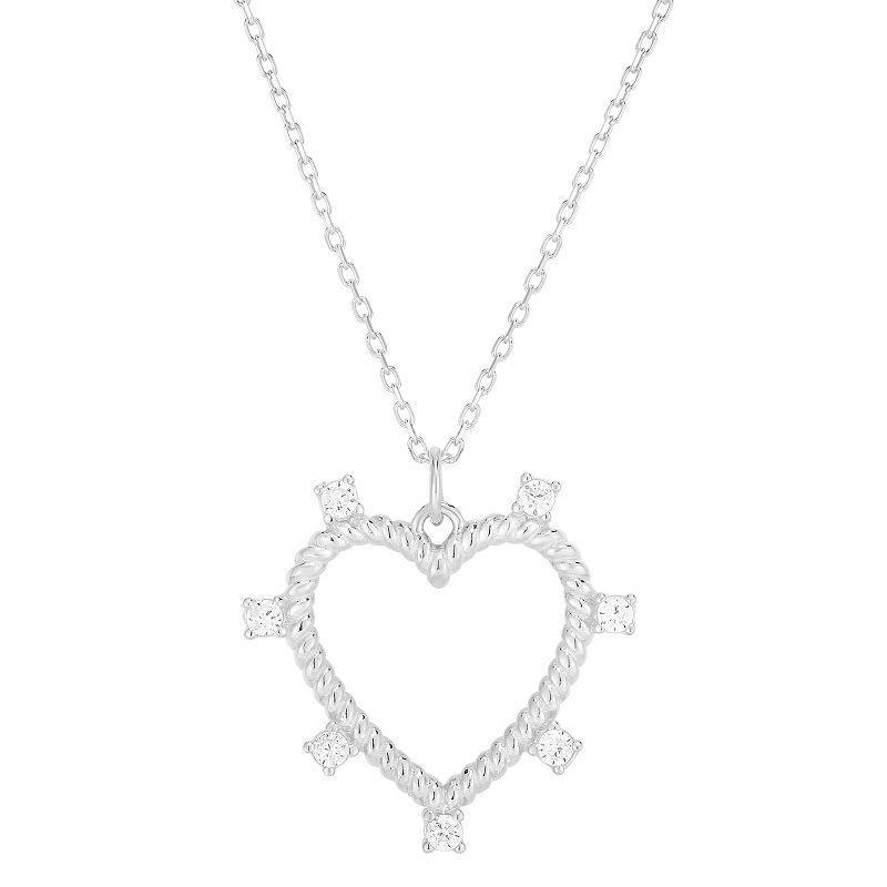 Sunkissed Sterling Silver Over Cubic Zirconia Open Heart Necklace, Womens Silver Tone Product Image