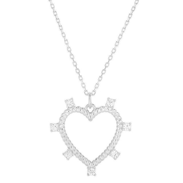 Sunkissed Sterling Silver Over Cubic Zirconia Open Heart Necklace, Womens Silver Tone Product Image