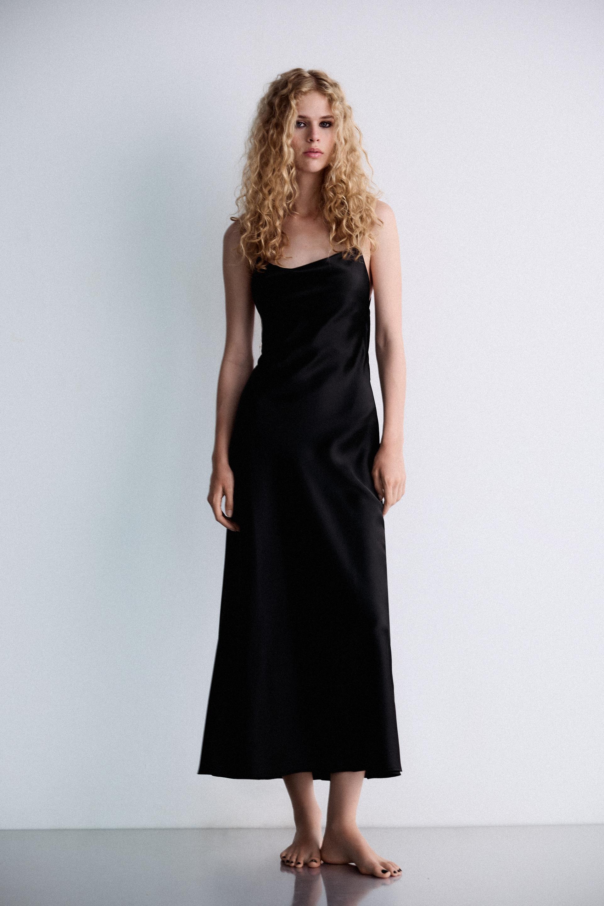 SATIN EFFECT DRAPED MIDI DRESS Product Image