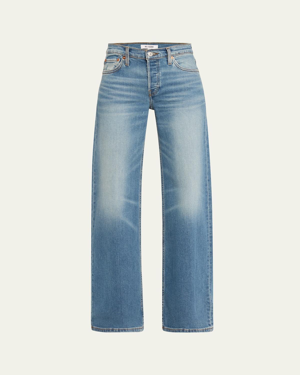 Womens Stretch Mid-Rise Wide-Leg Jeans Product Image