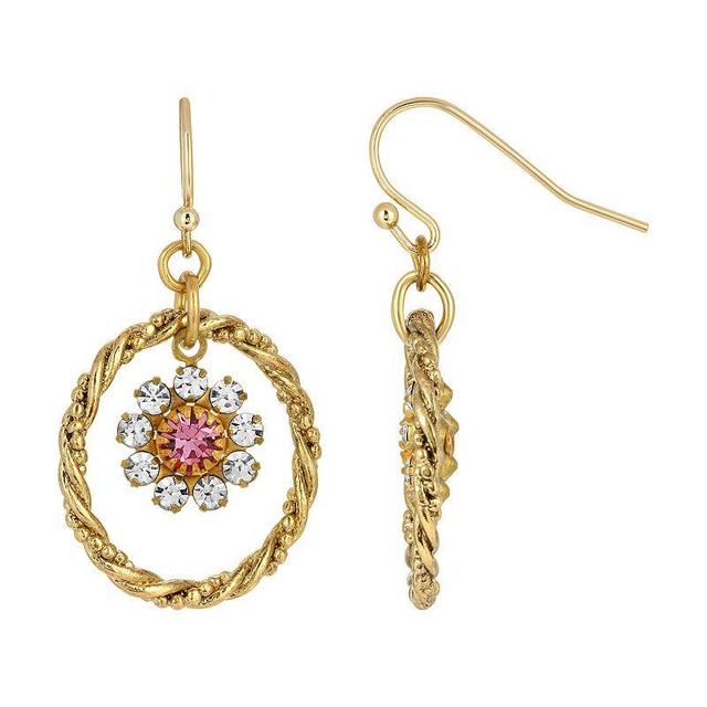 1928 Gold Tone Pink Crystal Flower Orbital Earrings, Womens Product Image