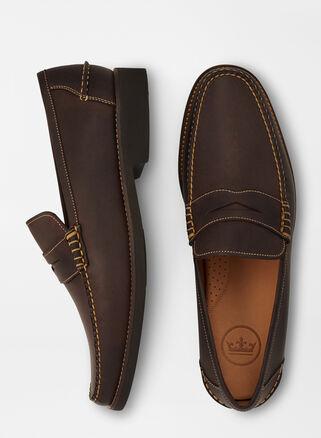 Peter Millar Handsewn Leather Penny Loafer (Chocolate) Men's Shoes Product Image