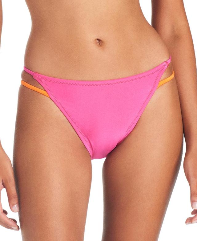 Sanctuary Womens Twice As Nice Strappy Hipster Bikini Bottoms - Shimmer Neon Hibiscus/ Product Image