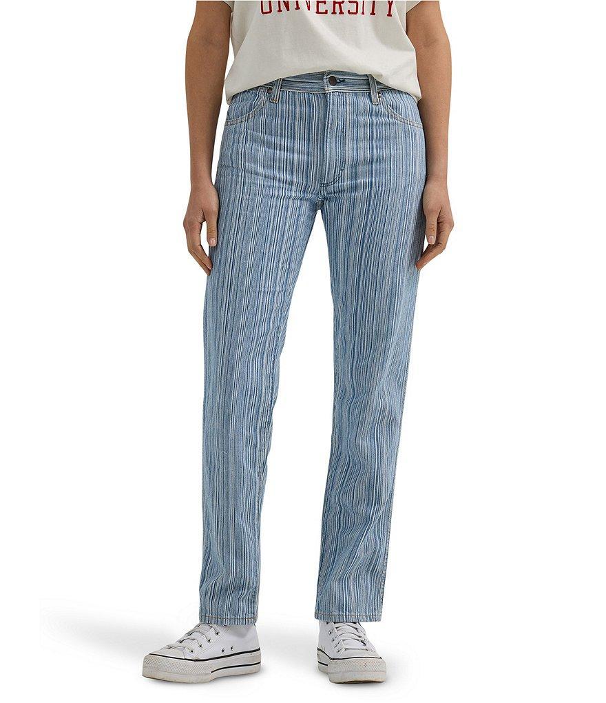 Wrangler Sunset Denim Pinstripe Mid Rise Straight Leg Jeans product image