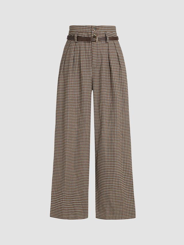 Houndstooth High Waist Belted Wide Leg Trousers Product Image