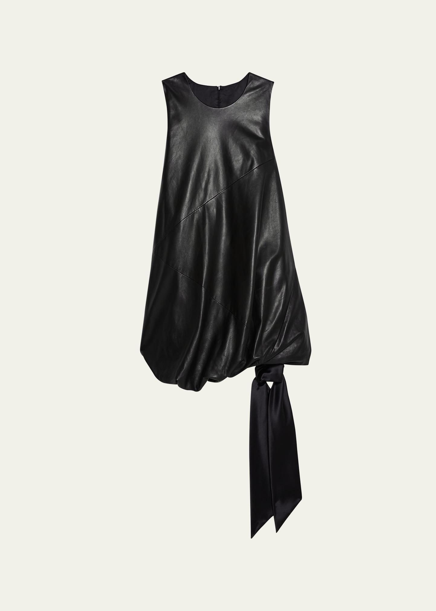 Womens Leather Blouson & Tie-Hem Sleeveless Minidress Product Image