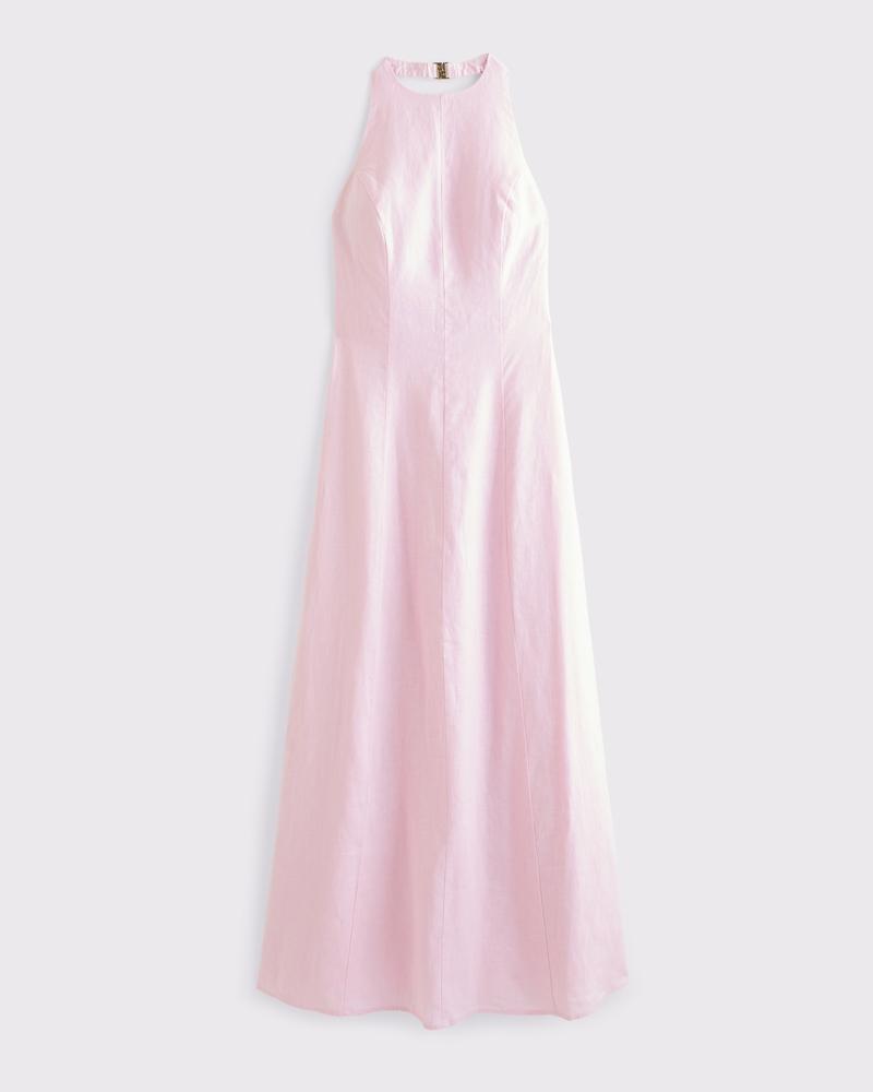 Premium Linen High-Neck Maxi Dress Product Image