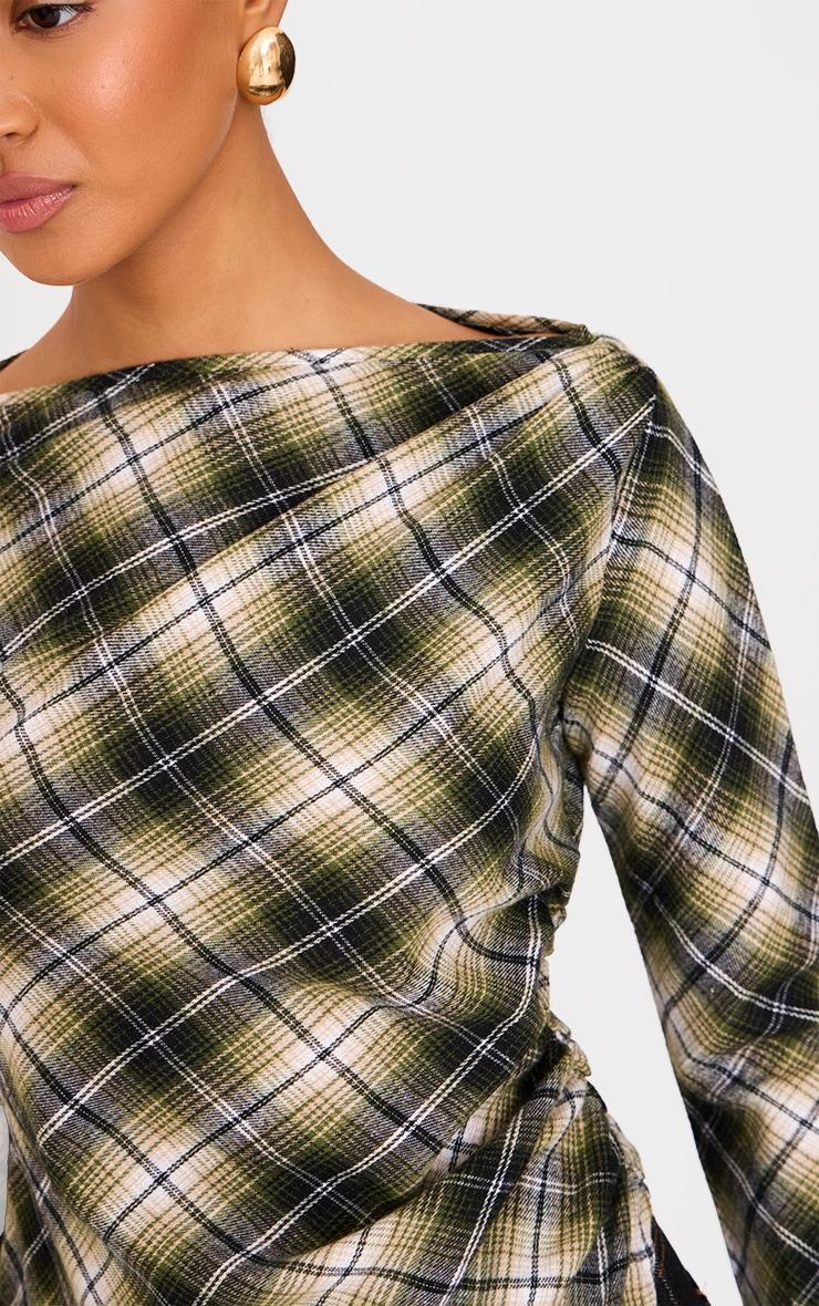 Green Check Asymmetric Long Top Product Image