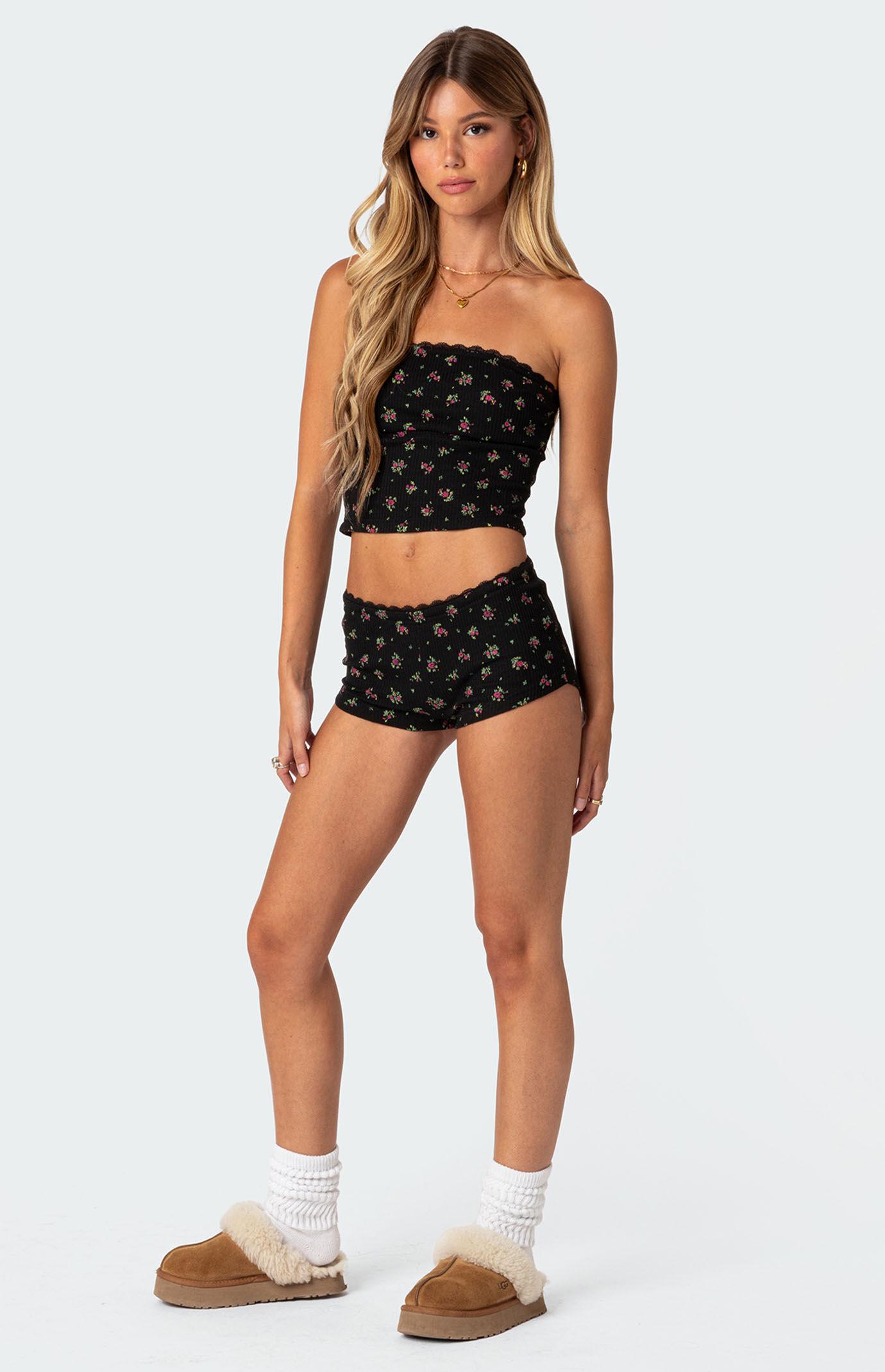 Edikted Womens Aislinn Printed Waffle Tube Top - Product Image