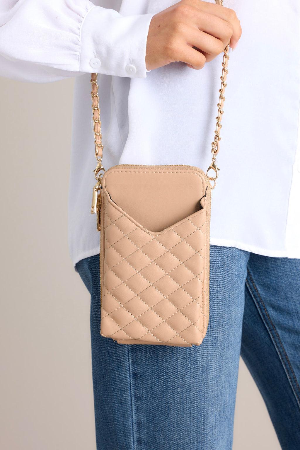 Street Smart Tan Quilted Mini Crossbody Bag Product Image