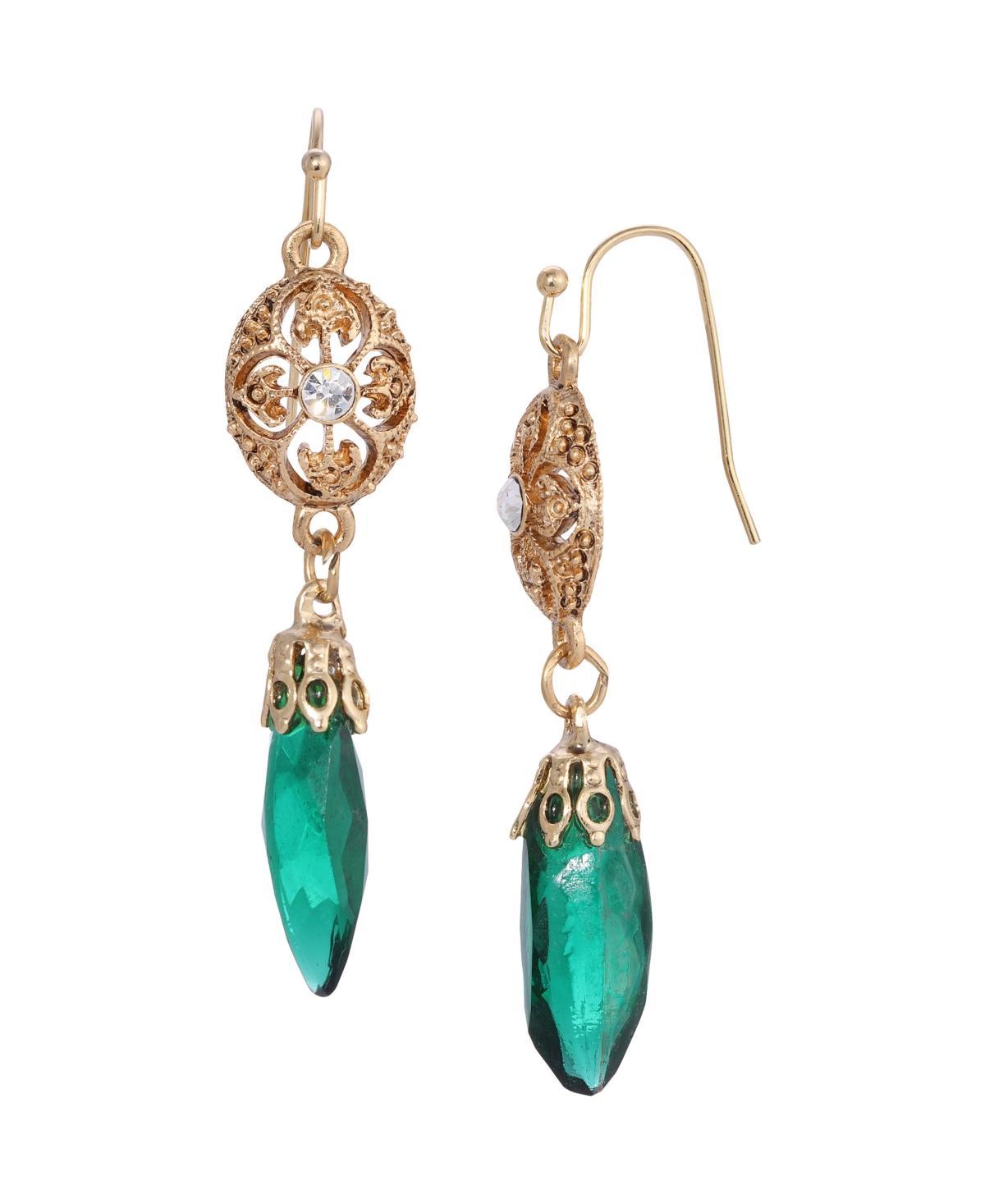 1928 Gold Tone Filigree Icicle Drop Earrings, Womens, Black Product Image