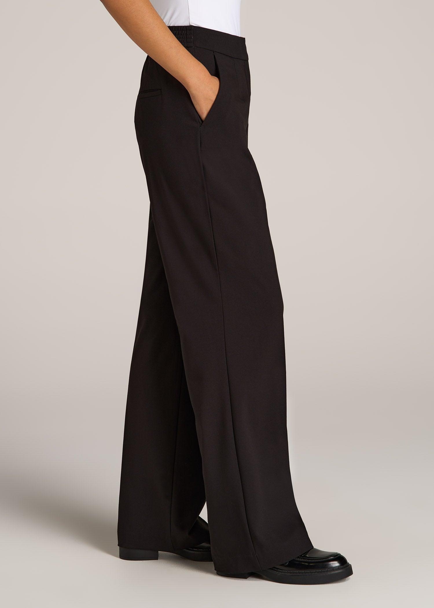 Flat Front Wide Leg Dress Pants for Tall Women in Black Female Product Image