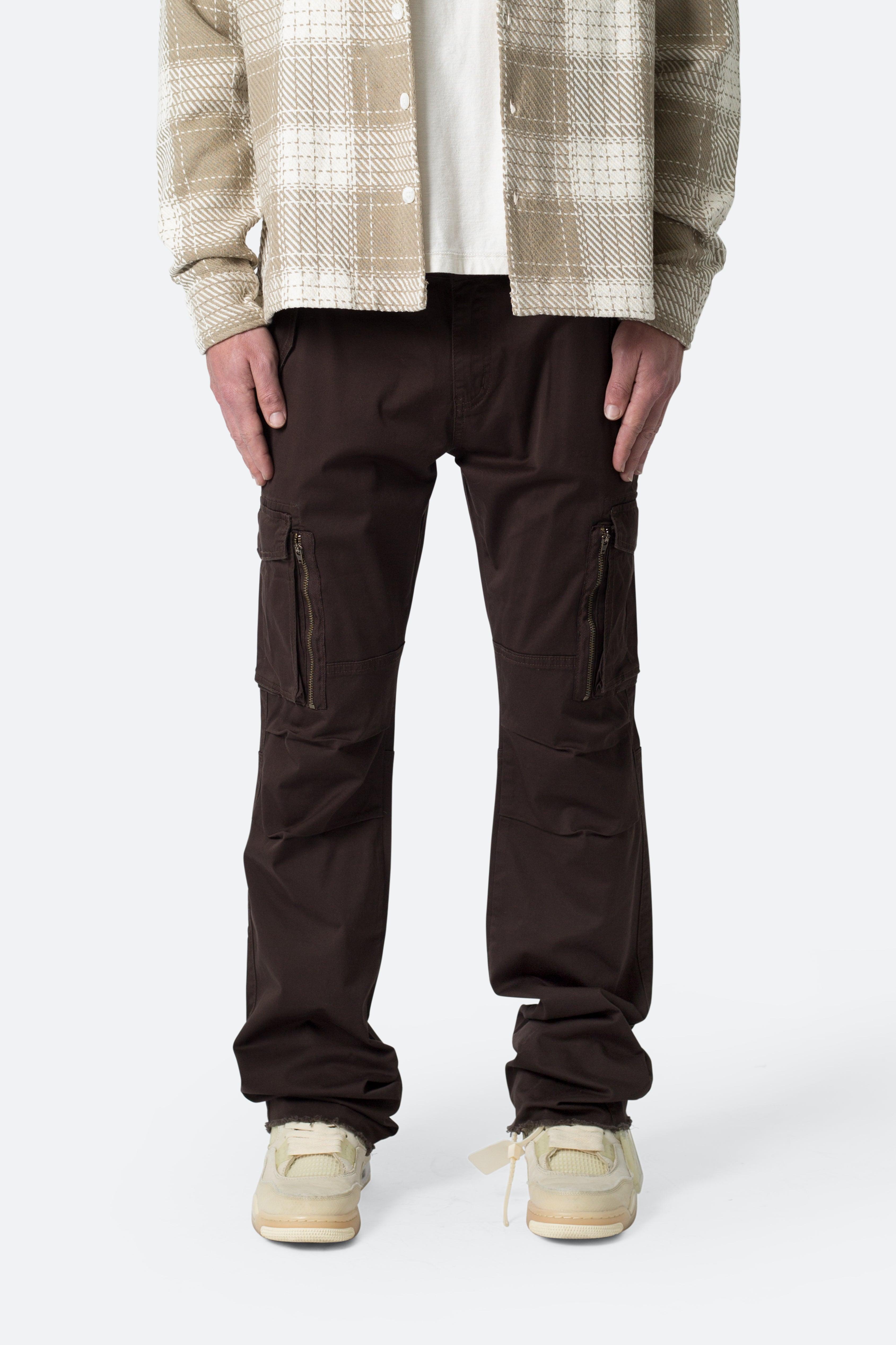 Paneled Zipper Cargo Pants - Brown Product Image