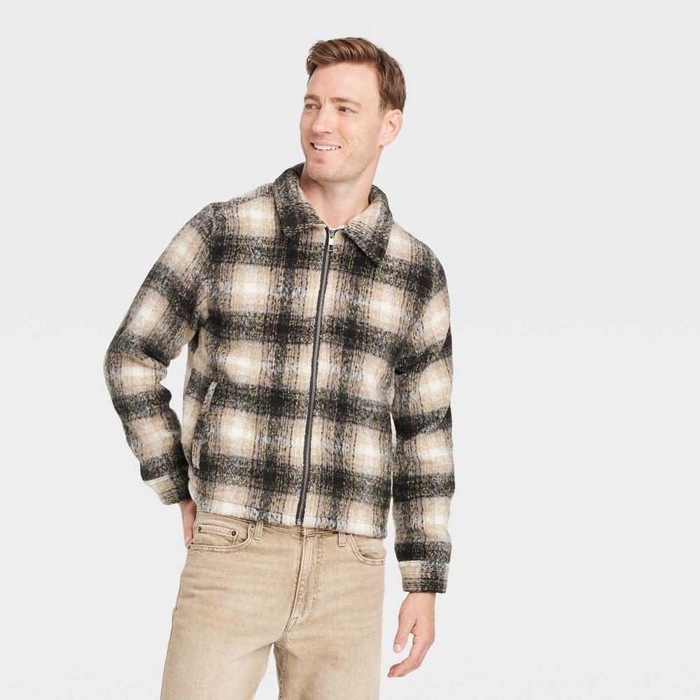 Mens Plaid Harrington Bomber Jacket - Goodfellow & Co Black XXL Product Image