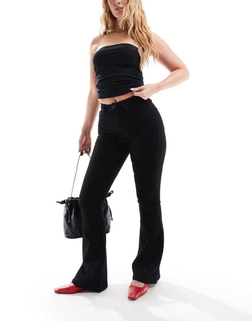 Topshop Hourglass high rise Jamie flare jeans in black Product Image