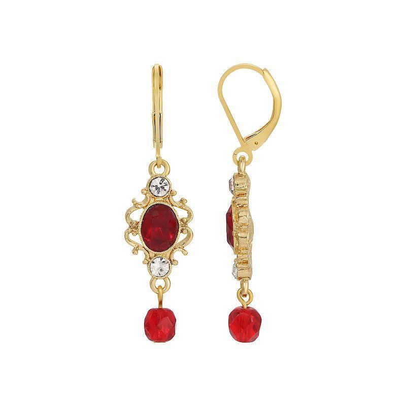 1928 Gold Tone Red and Clear Crystals Drop Earrings, Womens Product Image