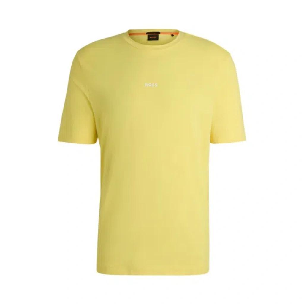 HUGO BOSS Relaxed-fit T-shirt In Stretch Cotton With Logo Print In Yellow Product Image