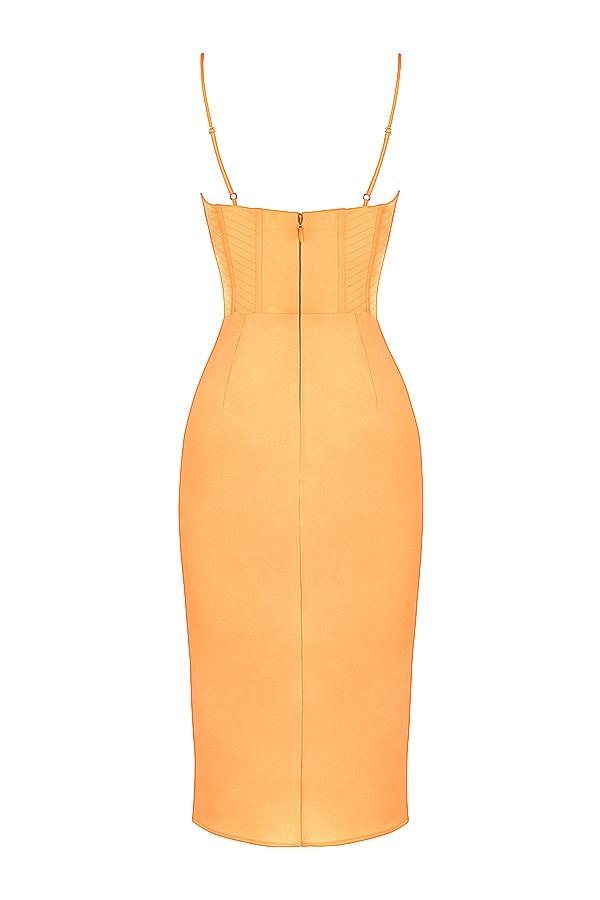 Myrna Tangerine Satin Corset Midi Dress Product Image