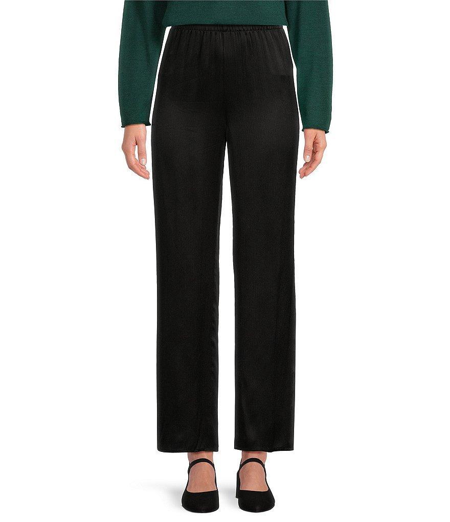 Eileen Fisher Striated Silk Satin Straight Leg Pull-On Ankle Pants Product Image