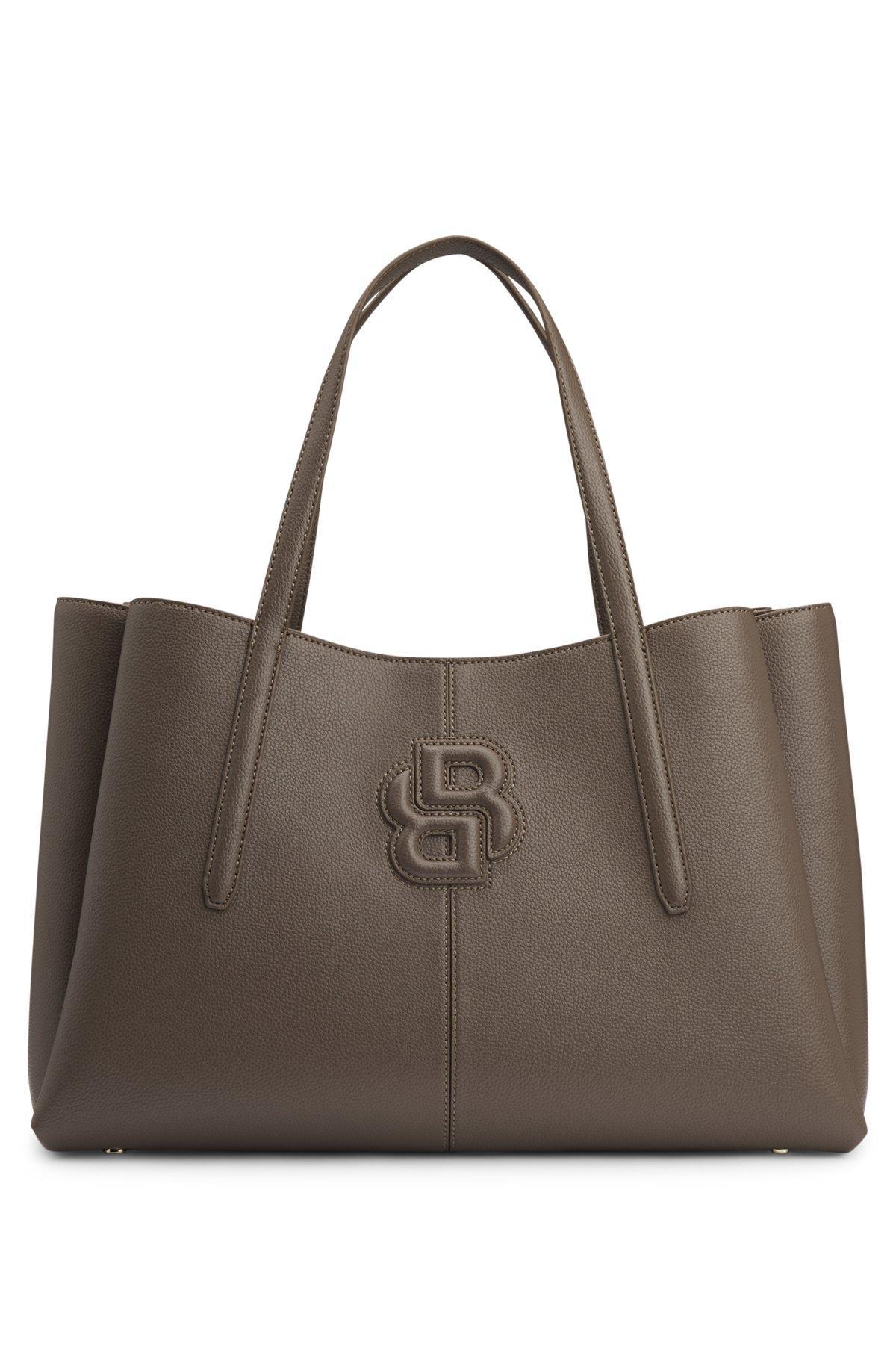 Grained faux-leather tote bag with Double B monogram Product Image