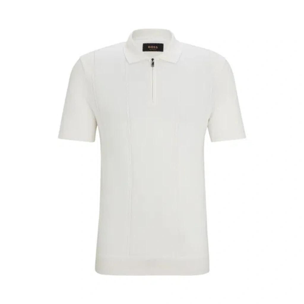 HUGO BOSS Zip-neck Polo Shirt In Cotton And Silk In White Product Image