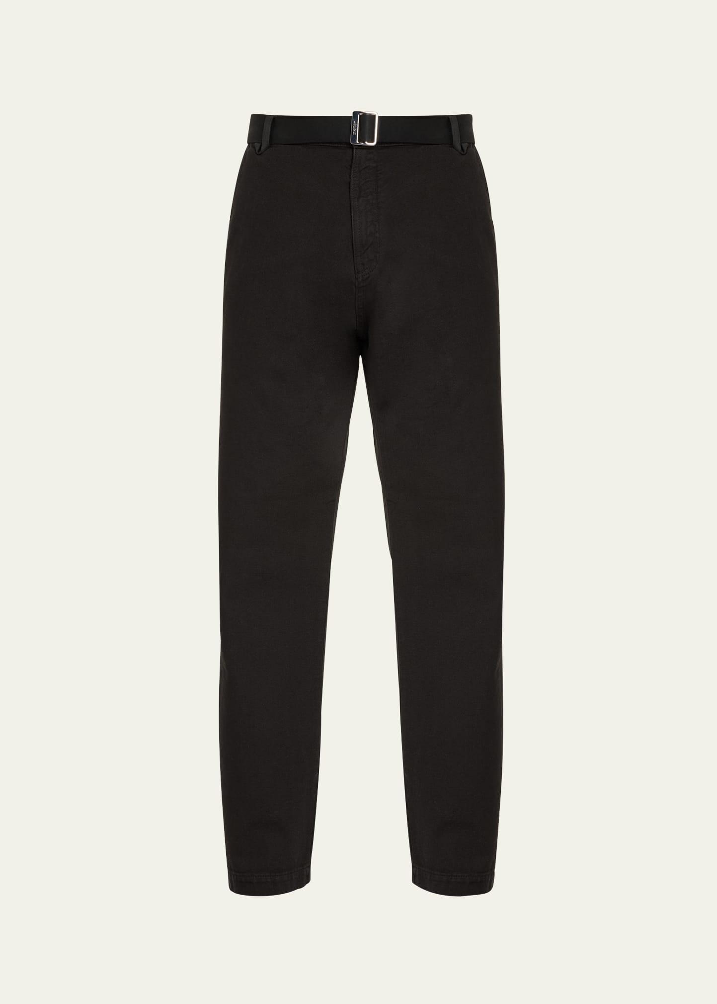 Mens Belted Straight Cotton Pants Product Image