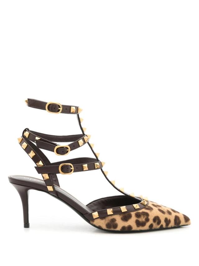 Rockstud Caged Leather Pumps In Brown Product Image