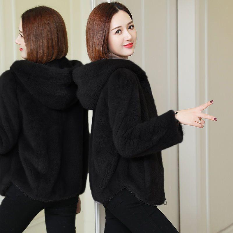 Plain Fluffy Zip Hoodie Product Image