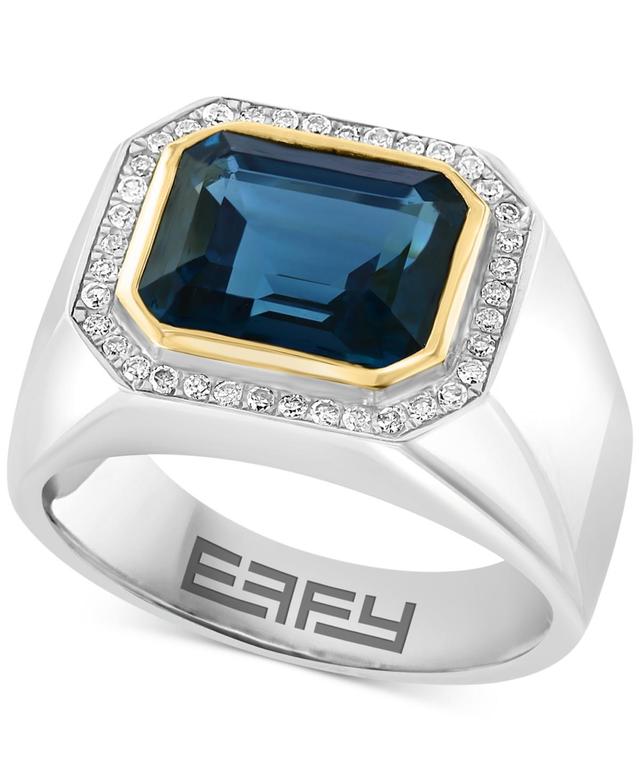 Effy Mens London Blue Topaz (6-1/10 ct. t.w.) & Diamond (1/5 ct. t.w.) Halo Ring in Sterling Silver & 14k Gold-Plated Sterling Silver Product Image