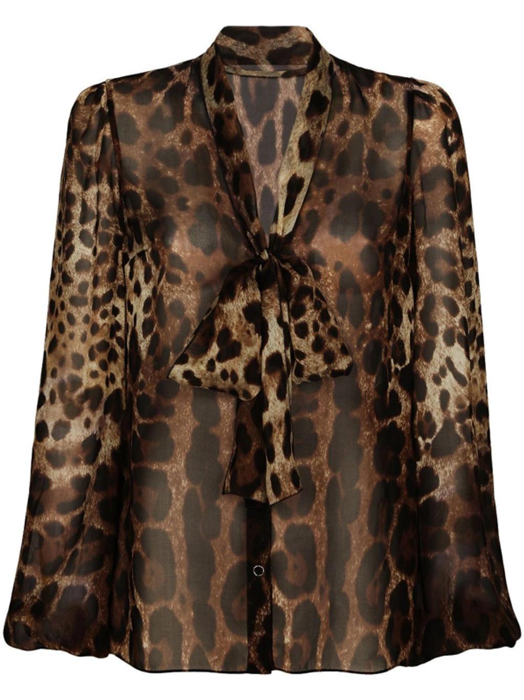 Pussy-bow Leopard-print Chiffon Shirt In Brown product image